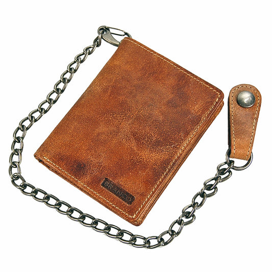 GoBago Biker wallet - leather purse with chain, made of durable leather. Chain wallet in vintage style - Biker wallet (Vintage-Tan).