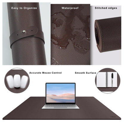 Cacoy 900x500 mm leather desk pad, Large XXL mouse pad for office and home, Waterproof computer desk pad, Multifunctional PU leather desk mat (Brown)