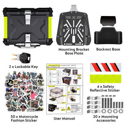 Motorcycle top case, 55L top case for scooter Waterproof top case Aluminum motorcycle trunk Travel motorcycle case with security lock for motorcycle helmet Helmet, Waterproof motorcycle top box (Black)