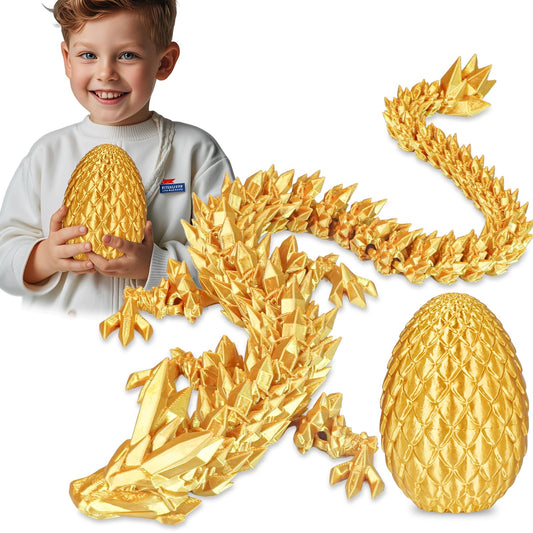 Surprise dragon egg with dragon inside gifts for children and adults 3D printed fidget toy perfect for Christmas Easter birthdays decor stress relief (Gold, Large)