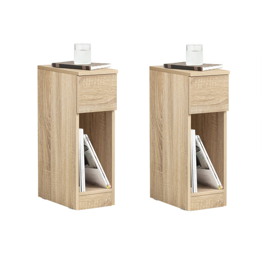 SoBuy 2-piece set of narrow bedside tables with drawer and shelf, nightstand for bedroom living room, natural wood, W20 x D35 x H60 cm FBT111-Nx2