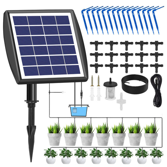 Solar automatic irrigation system set, Automatic garden irrigation system with 15 m hose for outdoor garden and balcony potted plants, vegetables.