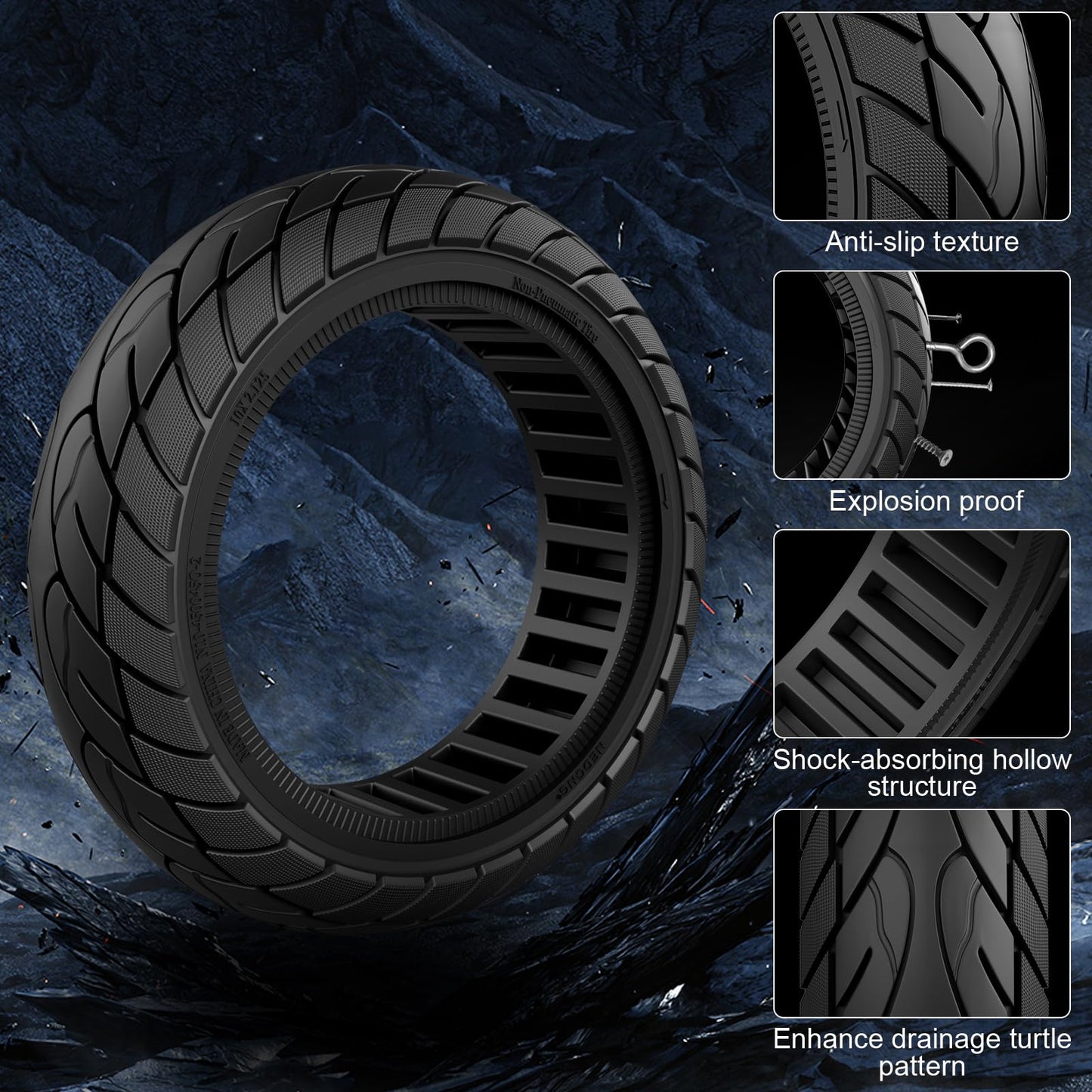 OUXI 10x2.125 inch Solid Replacement Tire with 1 Installation Tool for Electric Scooters Full Rubber Tyre, 10x2.125 inch Replacement Wheels, Full Rubber Tyre, High Elasticity Electric Scooter Tire