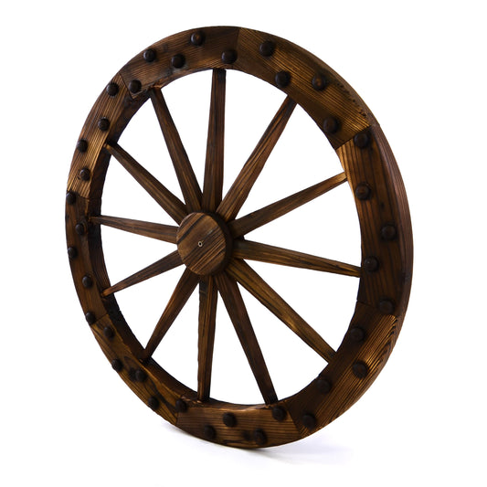 Wooden wagon wheel Ø 90 cm 12 spokes red brown decorated with rivets Decorative garden decor wall decor spoke wheel terrace decor hut decor barn decor (900 mm)