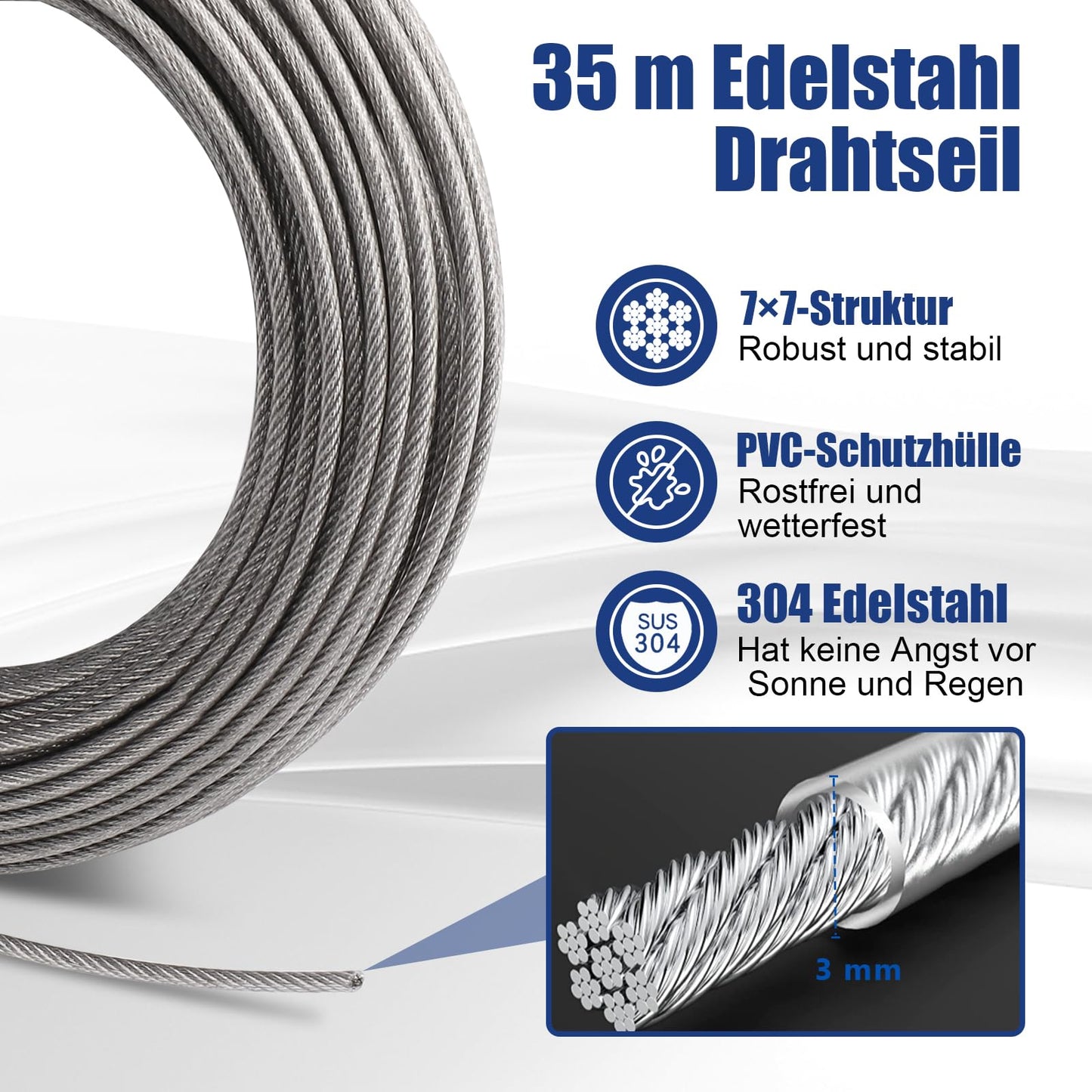 Angooni 74 pcs Steel Cable Kit, 35m Thickened 3mm Stainless Steel Wire Rope, Turnbuckle, Tension Wire Cable Tensioner 304 Stainless Steel Kit, Trellis for Climbing Plants, Curtain Wire, Fence…