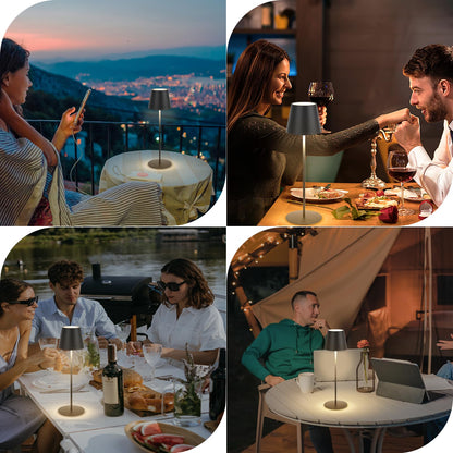 uuffoo Cordless Outdoor Table Lamp with 4000mAh LED Battery Touch Dimmable Warm White IP54 Waterproof Metal Table Lamp for Restaurant, Garden, and Bar (Black)