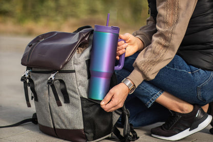 Milu Thermos Cup 1200ml with straw and handle - 48h ice/24h cold/12h hot Stainless Steel Tumbler 40oz with handle - Insulated cup to go - Insulated bottle drinking bottle double-walled insulated (Aurora, 1.2L)