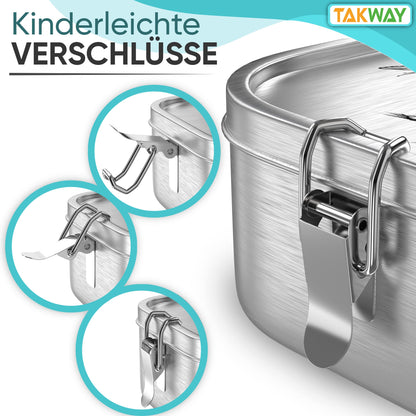 TAKWAY Stainless Steel Lunch Box for Kids with Compartments 800ml | Leakproof | Bento Box with Adjustable Dividers | Snack Box for Nursery School (Cat, Divider)