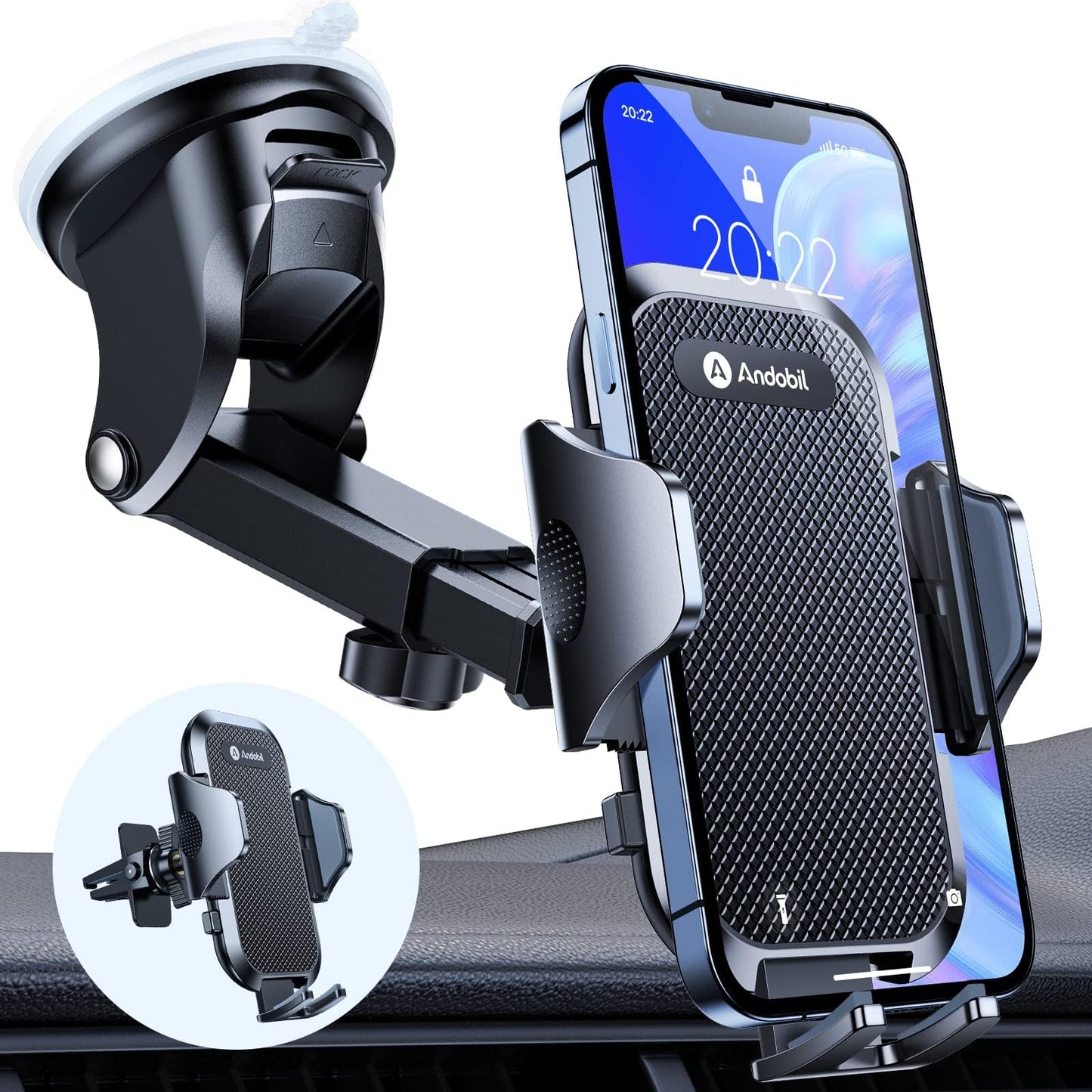 andobil Car Phone Holder [2024 Latest Suction Cup] 3 in 1 Suction Cup & Vent Holder Universal Car Mount Accessory for iPhone 16 Pro Max 15/14/13/12/11 Samsung Galaxy S24 Ultra/S23/S22 etc.