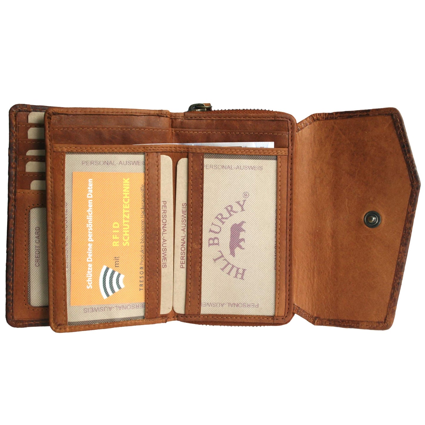 Leather women's wallet with RFID protection, Collection 2021, brown color.
