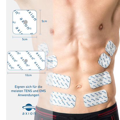 12-piece assorted set of TENS EMS electrode pads with snap button - compatible with TENS devices & EMS trainers from Sanitas (like SEM 40,41) & Beurer (like EM 40,41) | Reusable | certified medical product axion