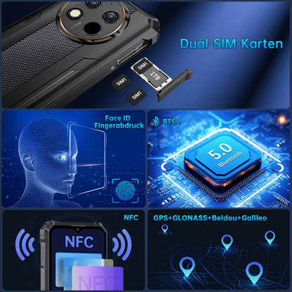 OUKITEL WP28S Outdoor Smartphone Android 14-10600mAh Outdoor Handy Ohne Vertrag, 8GB RAM + 128GB ROM Baustellenhandy 6,52 Zoll,13MP+5MP Kamera, NFC/GPS/Fingerabdruck/Face ID