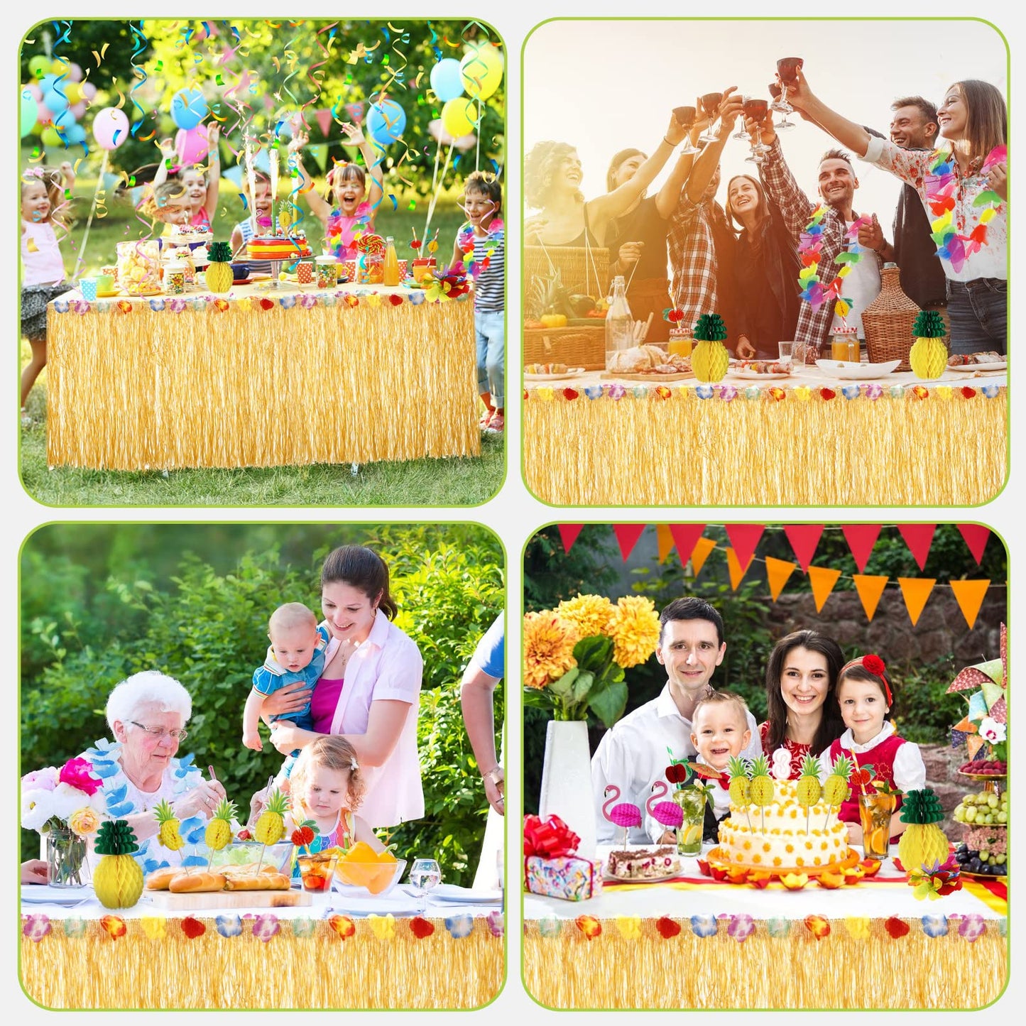 URBZUE Hawaii Party Decoration Set, 97PCS Tropical Party Decoration Set, Hawaii Luau Table Skirts, Garlands, Palm Leaves, Pineapple Flamingo Umbrella Fruit Straw Combination for BBQ, Garden Summer
