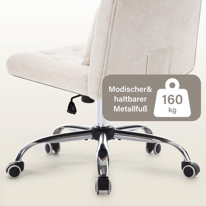 WOLMICS Cross-Legged Chair, Desk Chair with Lumbar Pillow, Criss Cross Chair for Girls, Armless Office Chair made of Linen, Makeup Chair 160KG Capacity, Swivel Chair for Bedroom