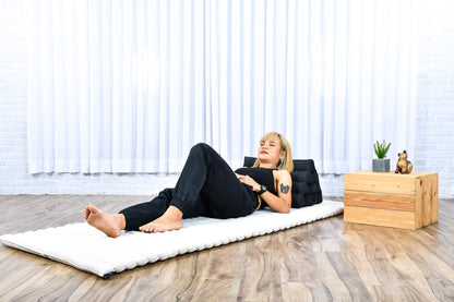 Leewadee Thai triangle cushion - Comfortable backrest reading pillow TV cushion - Ecological natural product with kapok filling, 50 x 33 x 33 cm, black