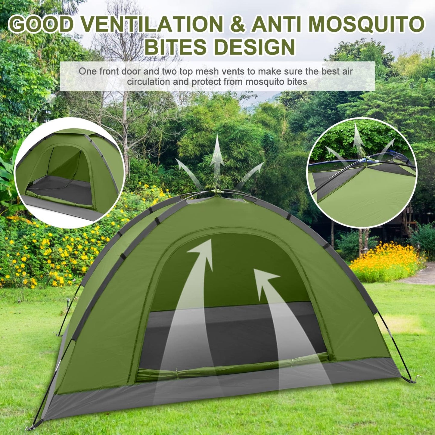 1 person camping tent - Lightweight dome camping tent backpacking tent with anti-mosquito clear window screen 3000mm waterproof, easy setup for camping outdoor hiking