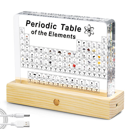 Jeebel Periodic Table of Real Elements, LED acrylic periodic table lamp with 83 real element samples, a great educational tool for crafting and creative gift for students, teachers, and children.