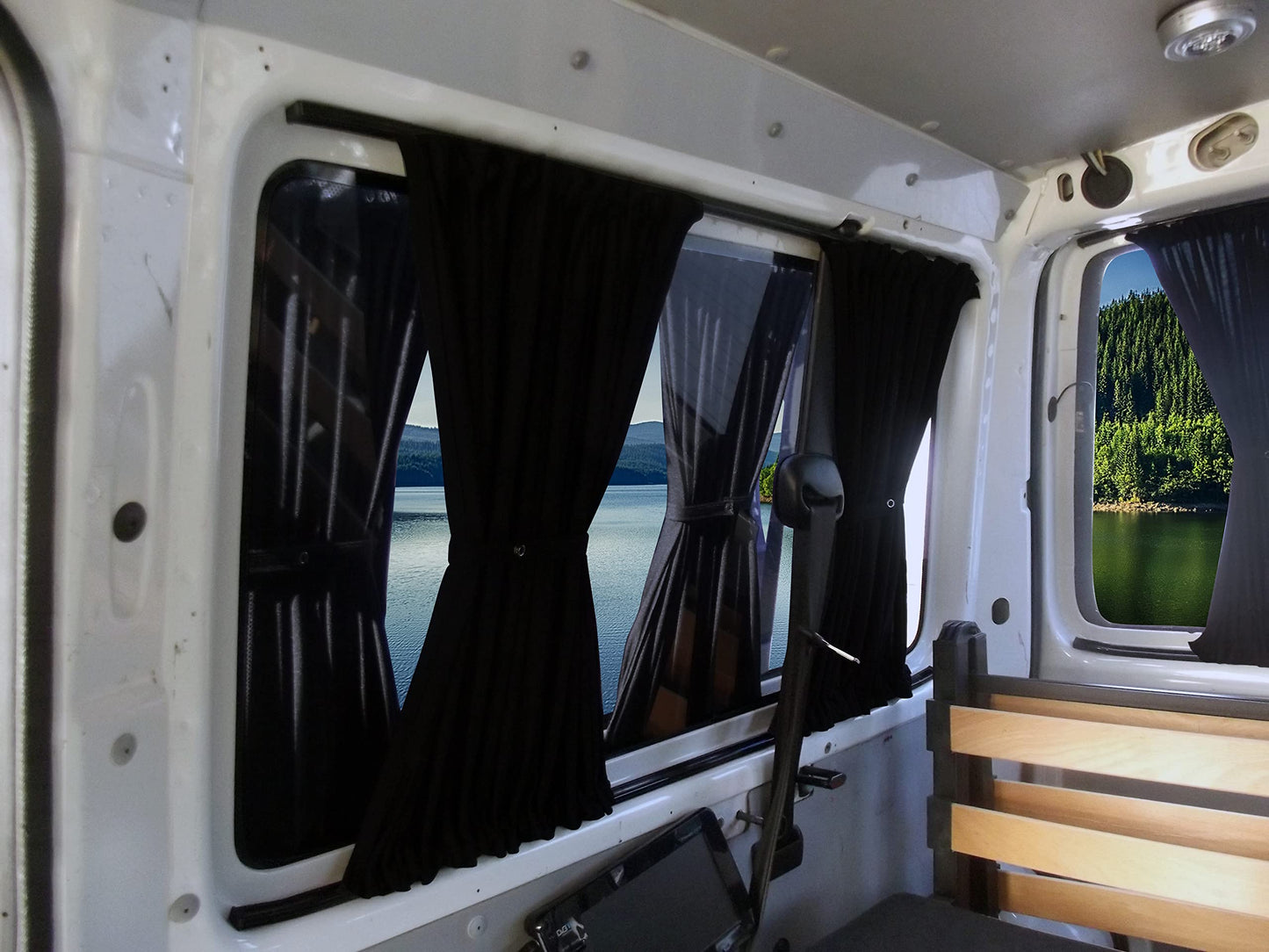 BREMER SEAT COVERS custom curtains sun protection compatible with VW T5 T6 T6.1 Multivan Caravelle Short Wheelbase in Black Camping Accessories Motorhome Accessories Camper Curtain Set 717-2