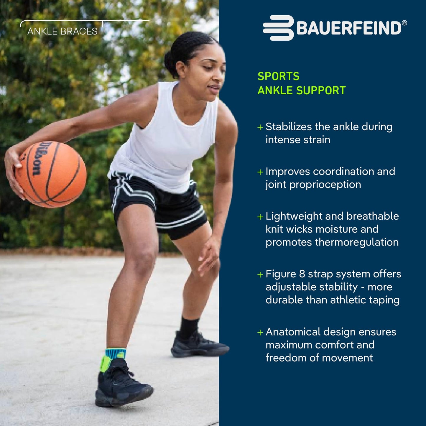 BAUERFEIND Ankle Support ankle brace for sports like soccer, fitness, and running. Prevents ankle injuries and provides stability. Pink, size L.