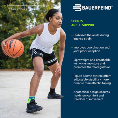 BAUERFEIND Ankle Support ankle brace for sports like soccer, fitness, and running. Prevents ankle injuries and provides stability. Pink, size L.