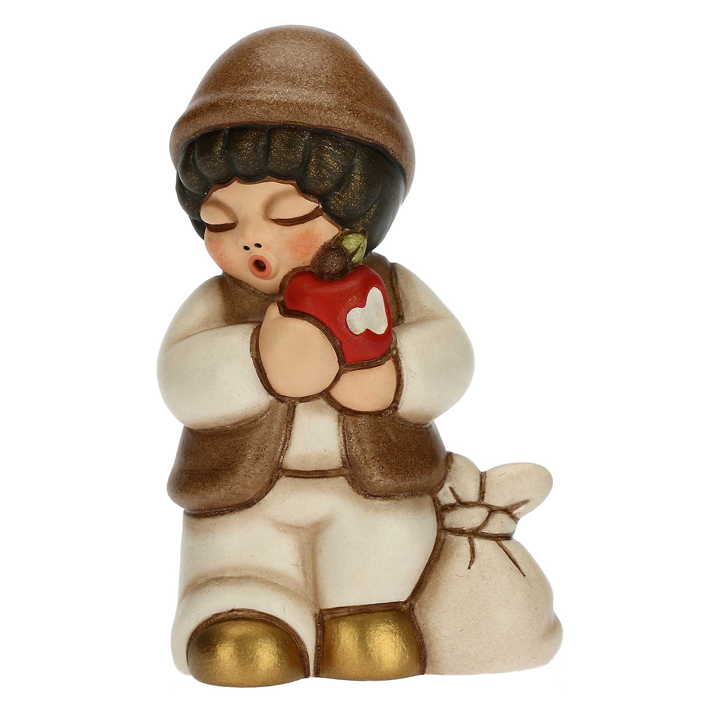 THUN - Nativity scene 2022 - Nativity figure Nativity child with apple made of ceramic, hand-decorated, white dress - Classic line Nativity scene - 4.3 x 3 x 6.5 cm h