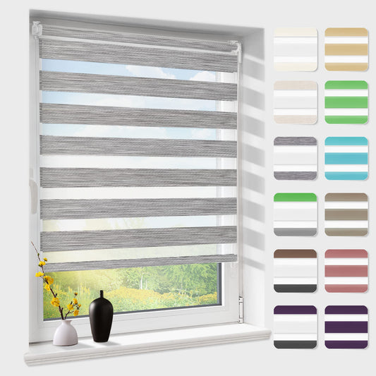 Double roller blind without drilling, duo roller blinds for windows & doors with drilling, Dark Grey W110 x H140cm (fabric width 106cm), window blind light-permeable & darkening, clamp roller sun protection
