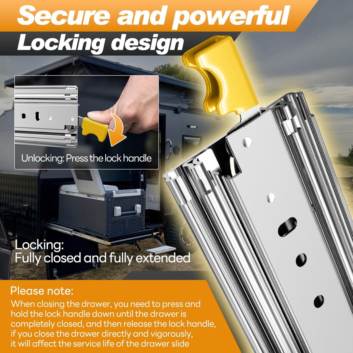 SHUHANG Heavy Duty Drawer Slides Full Extension 900mm with Lock, Capacity 220KG, Ball Bearing Drawer Runners, Side Mount, 1 Pair (2 pieces)