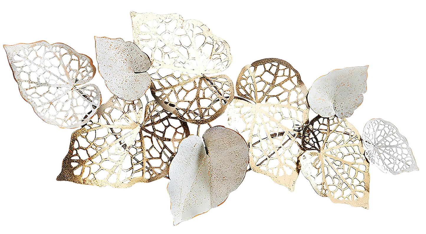 Kobolo wall decoration metal art 3D - GOLDEN Leaf - made of metal in gold and white
