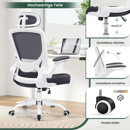 KERDOM Office Chair Desk Chair Ergonomic, Executive Chair with Adjustable Headrest, Armrests, Swivel Chair Tilt Function up to 135° Office Chair 330 lbs Dark Grey