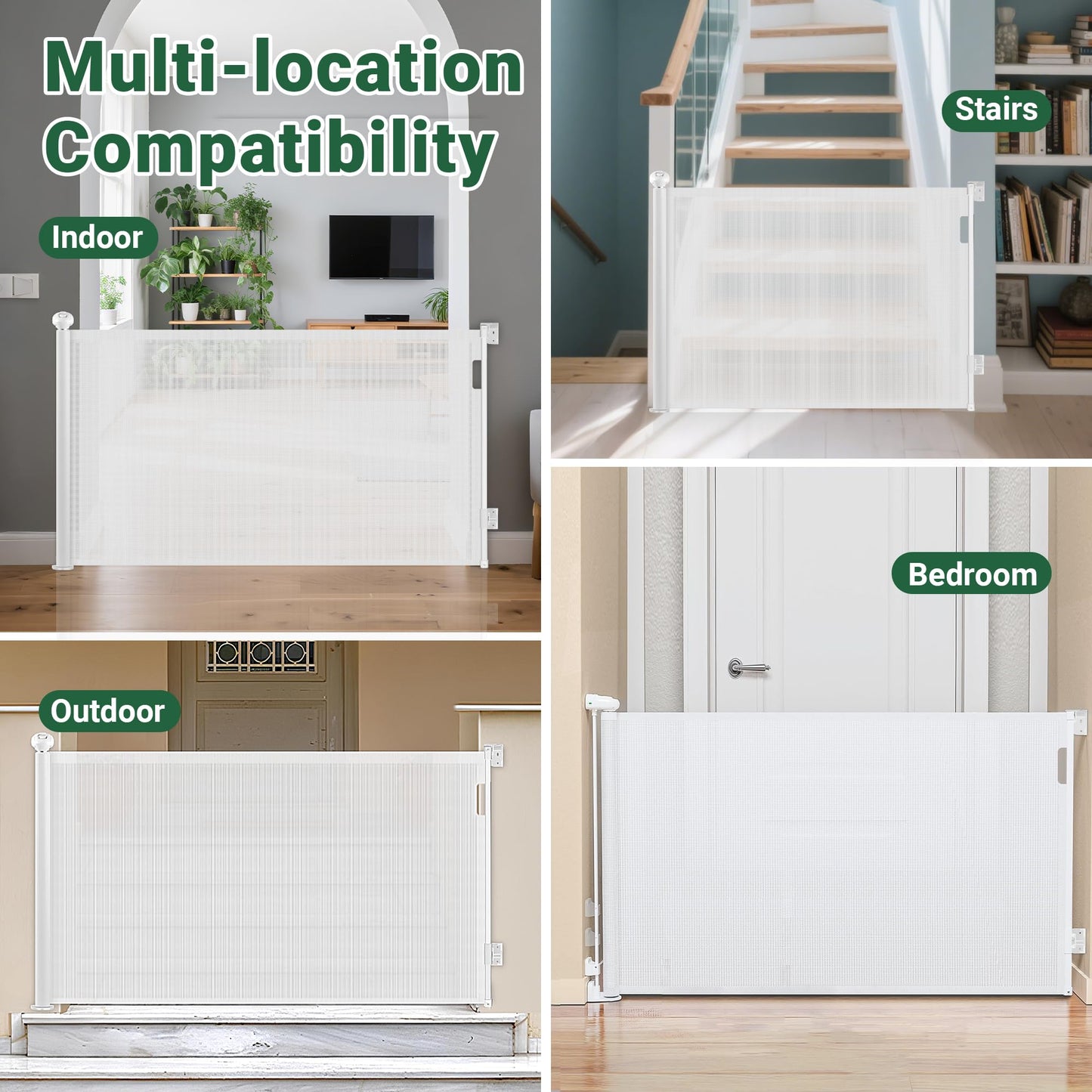 Ycozy retractable stair gate door guard 0-300 cm child safety gate one-handed opening barrier for baby and pets stair gate indoor outdoor area (White)