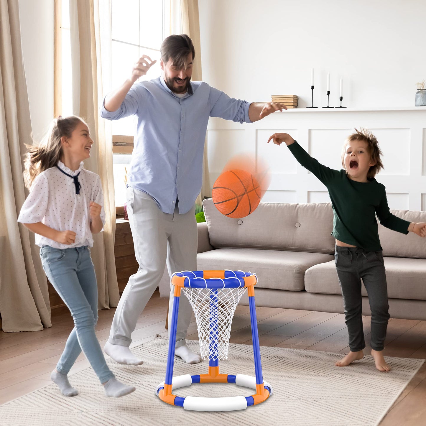FOSUBOO Pool Toy for Adults Kids Water Games Floating Basketball Hoop Water Toy Basketball Hoop Pool Accessory Fun (2X Basketballs)