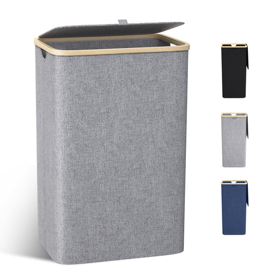 Laundry basket with lid 100L, large slim laundry collector with removable laundry bag Laundry baskets laundry cabinet laundry chest laundry bin for dirty laundry Gray