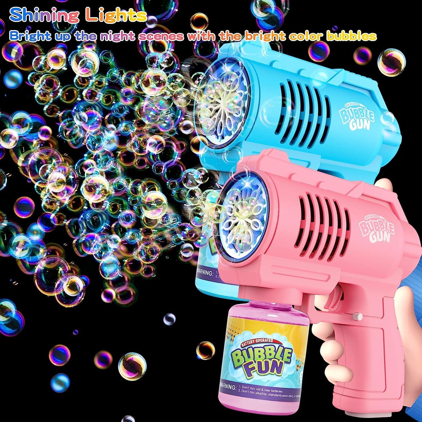 Bubble automatic bubble gun, bubble machine for children 10000+ bubbles/minute with 130ML bubble solution, bubble toy gift for kids/birthday/party (Blue+Pink)