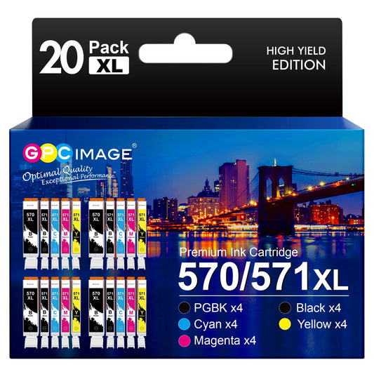 GPC IMAGE 570XL 571XL, Compatible for Canon TS5050 printer cartridges, Compatible for Canon 571 570, Compatible for Canon Pixma TS5050 MG5750 TS5055 MG6852 MG5753 TS6050 TS5053 MG5752 MG5751 (20-pack)