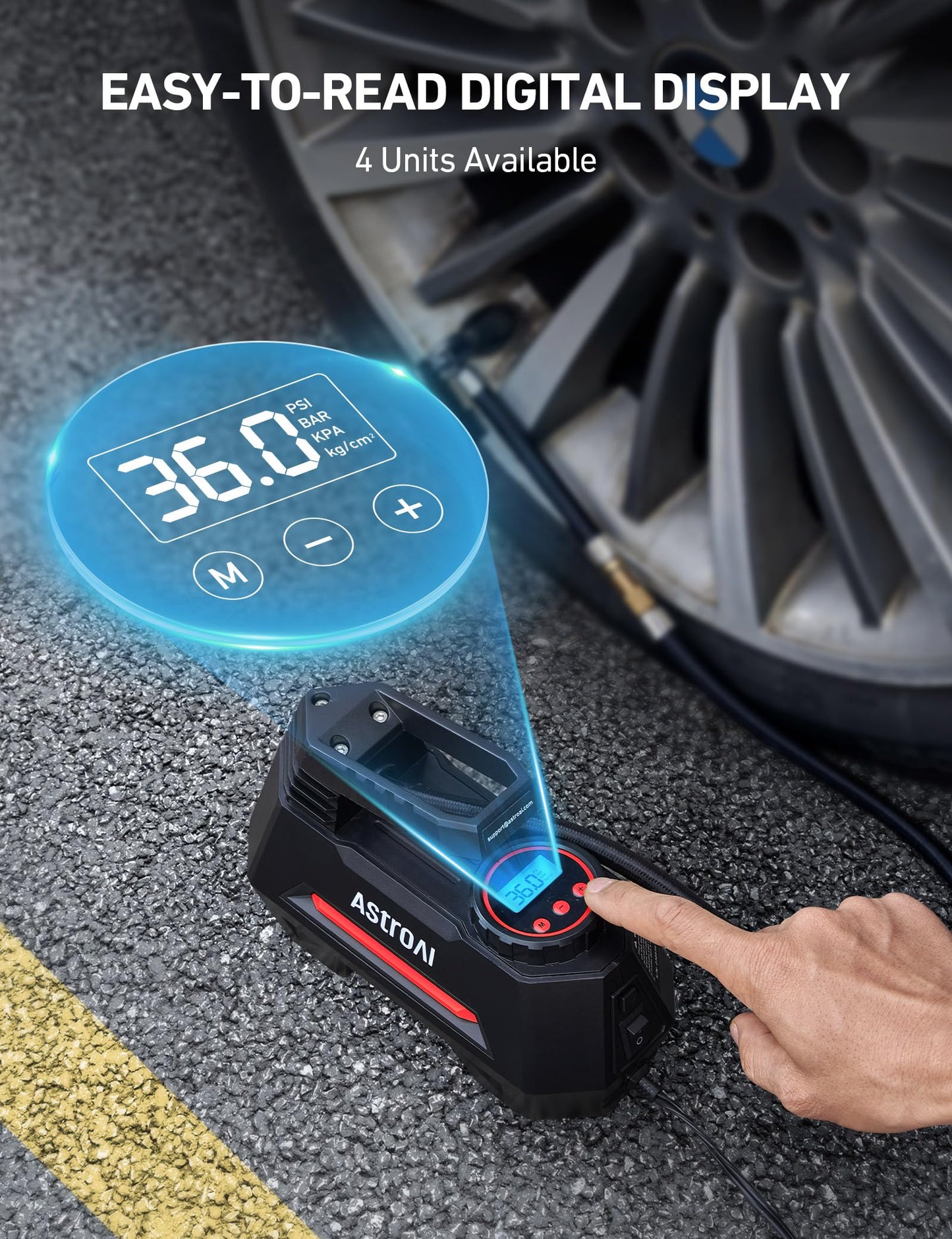 AstroAI Auto Air Pump Electric Air Compressor Portable Digital Tire Inflator, LCD Screen 12V DC Pack for Car, Bicycle, Motorcycle, Ball, etc (Red)