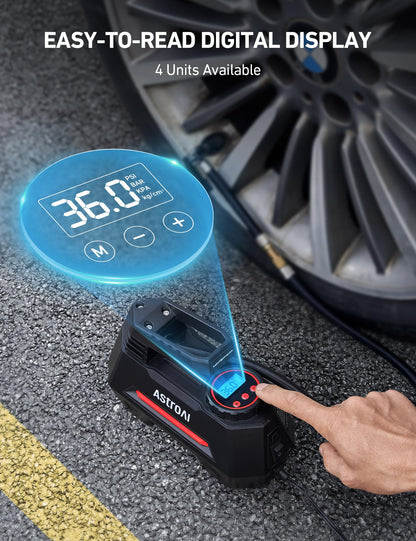 AstroAI Auto Air Pump Electric Air Compressor Portable Digital Tire Inflator, LCD Screen 12V DC Pack for Car, Bicycle, Motorcycle, Ball, etc (Red)