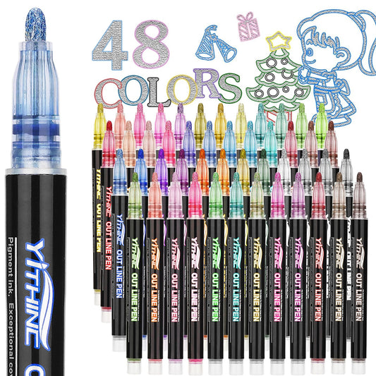 YITHINC Glitter Pens Magical Pens, Advent Calendar Fillers for Kids, Girls Gifts 4-12 years, Santa Gifts for Kids, 48 Outline Pens Magic Pens for Advent Calendar Fillers.