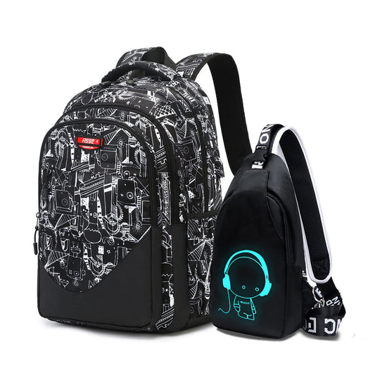 Asge school backpack for boys teenagers, made of nylon. Large school bags for girls, kids backpacks with prints for 8-16 years old. Waterproof school bags for boys.