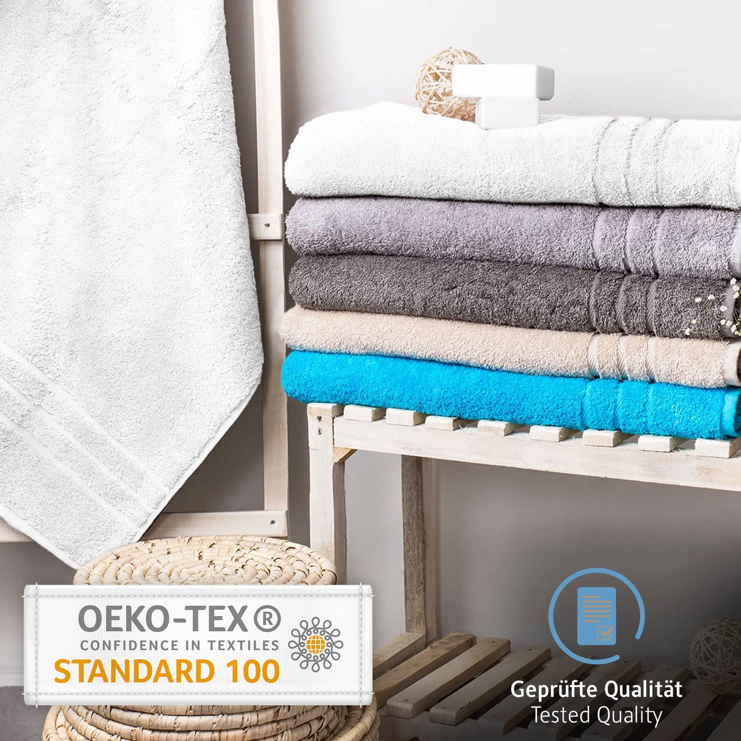 Comfortec 2-piece sauna towel set 70x200 cm made of 100% cotton, XXL sauna towels, sauna hand towel, soft, large, terry cloth, quick-drying, white.