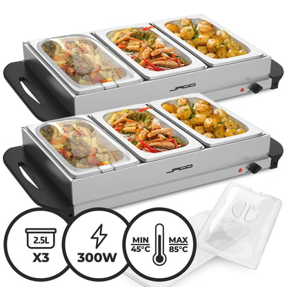 Jago® Buffet warmer - electric, with hot plate function, temperature control, stainless steel - food warmer, dish warmer, warming plate, warming container.