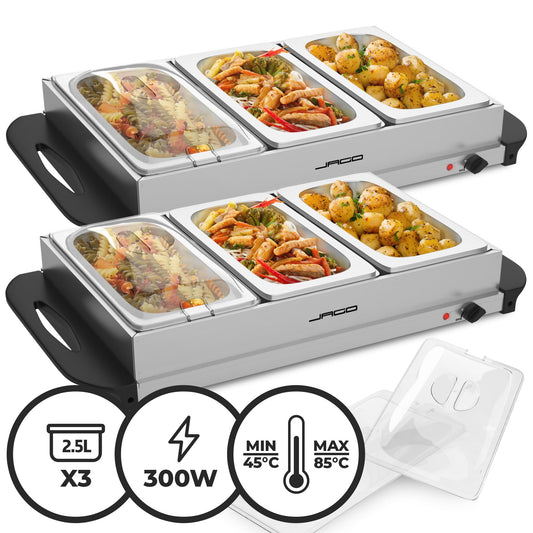 Jago® Buffet warmer - electric, with hot plate function, temperature control, stainless steel - food warmer, dish warmer, warming plate, warming container.