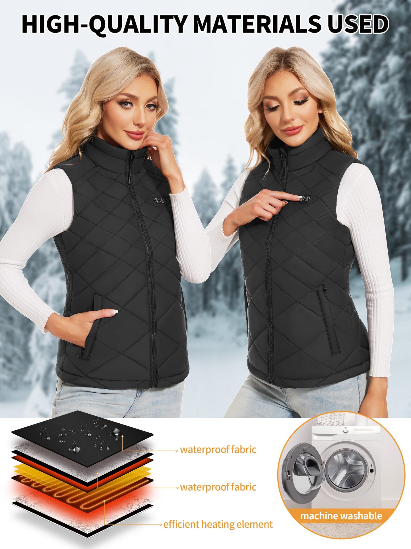 Vofuoti heated vest for women with 10000mah 5v battery, lightweight quilted heated vest for women, electric heated vest, for skiing, motorcycle riding, outdoor activities.