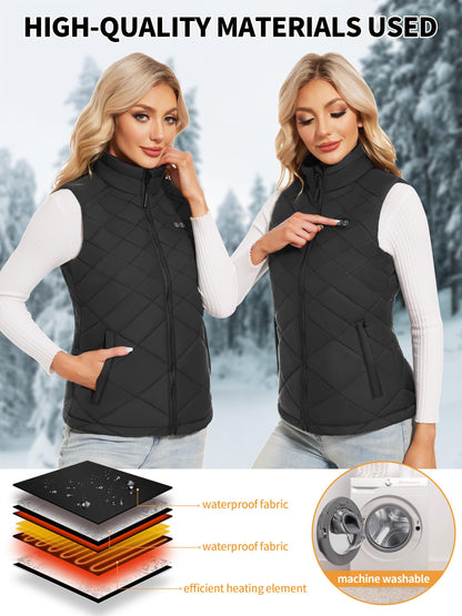 Vofuoti heated vest for women with 10000mah 5v battery, lightweight quilted heated vest for women, electric heated vest, for skiing, motorcycle riding, outdoor activities.