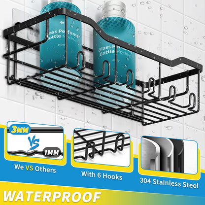 Shower Caddy Without Drilling, 5 Piece Bathroom Organizer, Shower Shelf Without Drilling, Black Bathroom Organizer Rack Made of SUS304 Stainless Steel, Bathroom Shelf Shower Caddy Shampoo Holder for Shower