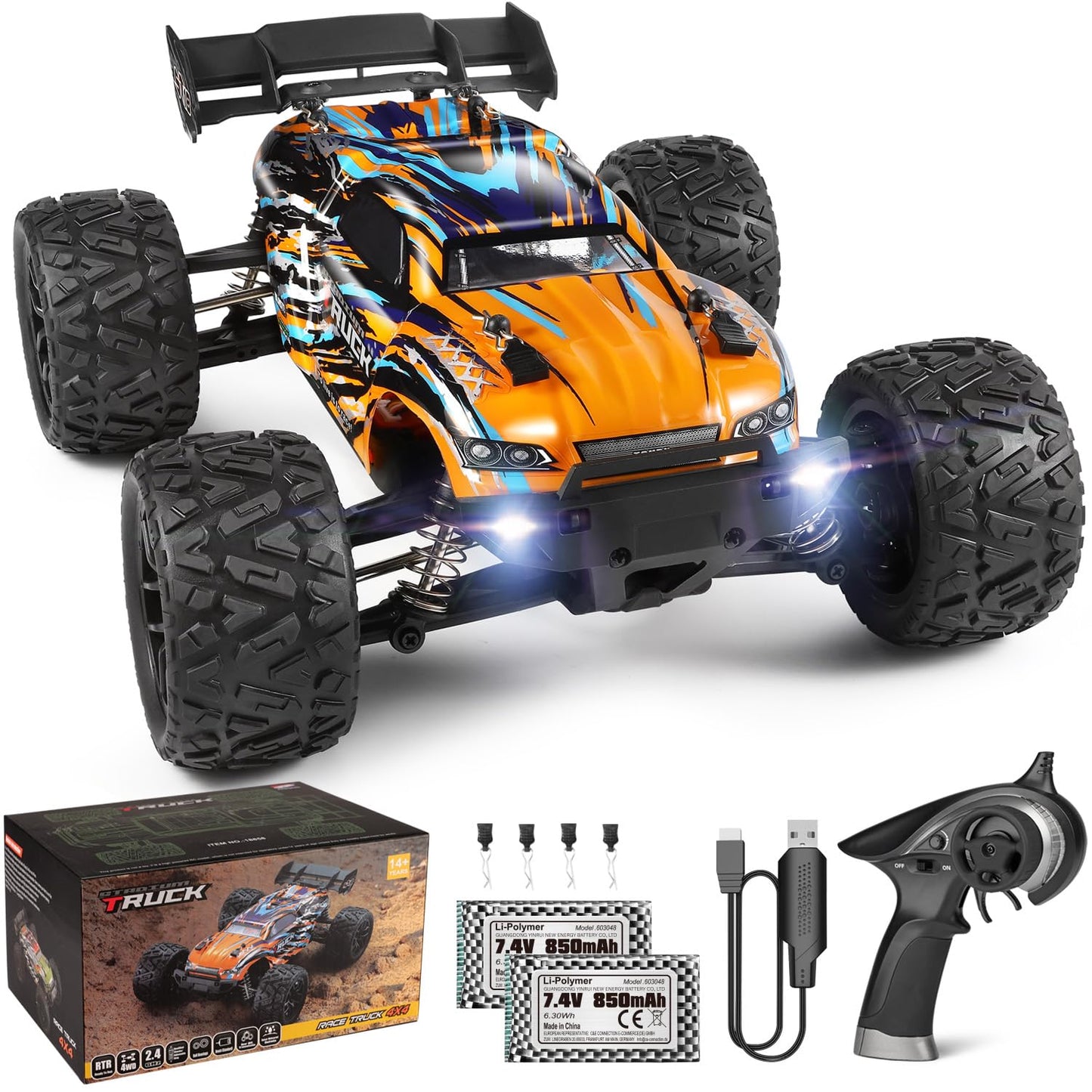 HAIBOXING Remote Control Car 4WD RC Car 1/18 36 km/h All Terrains Offroad Electric Vehicle 2.4 GHz Offroad Monster Truck Buggy with 2 rechargeable batteries for kids and adults.