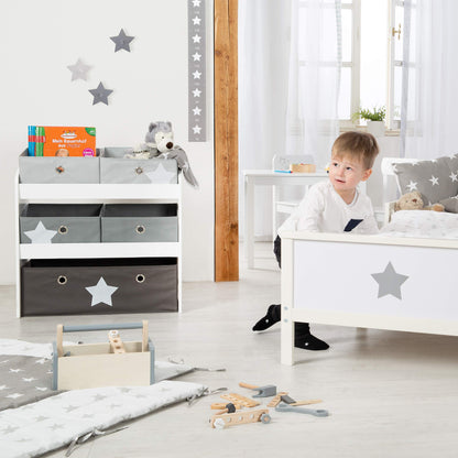 Roba Play Shelf Stars - Toy Shelf for Children's Room with 5 Fabric Boxes - with Star Motif - Storage Shelf for Boys and Girls - White Wood