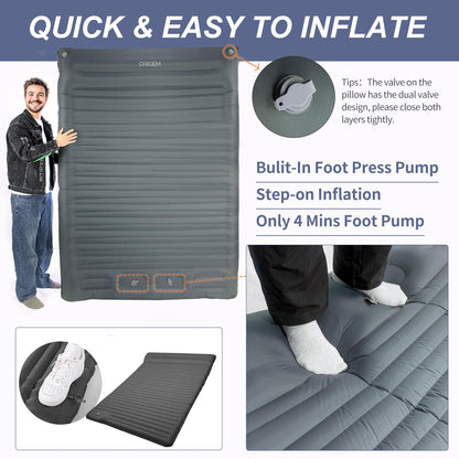 Origin Isomatte Self-Inflating 2 Person, 14CM Ultralight Air Mattress Camping Inflatable Small Pack Size with Foot Pump, Oversized Mattress for Tent, Backpacking, Hiking, and Camping