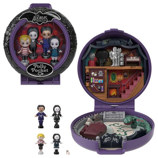 Polly Pocket Collector Playset, The Addams Family Case with 4 Special Edition Figures and 1 Accessory, HXW25