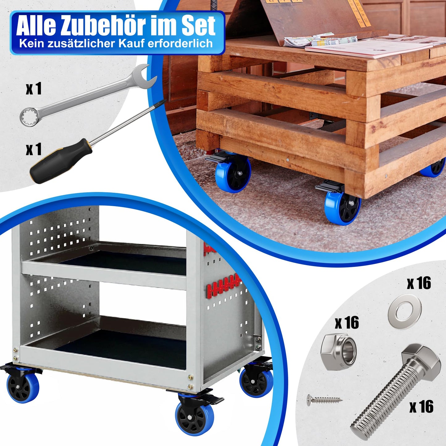 Asibaade heavy-duty casters 75mm swivel casters up to 480KG capacity 360° rotation for furniture transportation & industrial transport Black-Blue