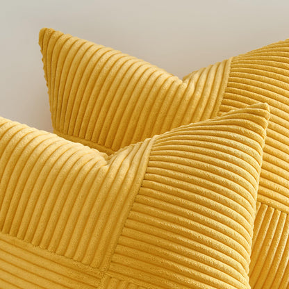 Topfinel Pillow Cover 24x24 Yellow Corduroy 2-Pack Windmill Striped Pillowcases Cushion Cover Decorative Throw Pillow Case Patchwork Design for Living Room Bedroom Couch